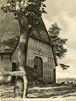 Old Lower Saxony farmhouse, reproduction of an old photograph