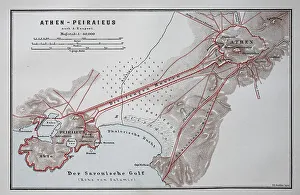 Old map of Athens and Peiraieus