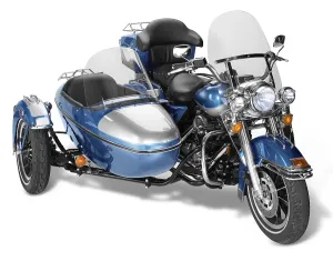 Old motorcycle combination with sidecar in white back