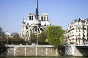 Old Notre-dame cathedral across River Seine