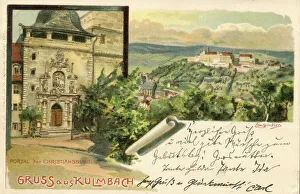 Old picture postcard from Kulmbach with the portal of the Christiansburg