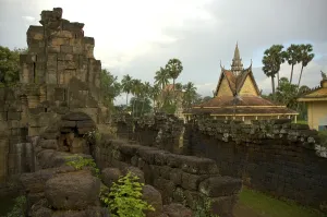 Old temple structures at monastery Wat Nokor Kompong Cham Cambodia