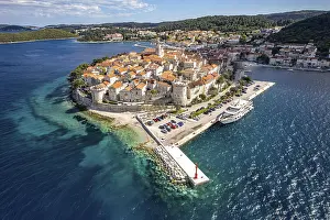 The old town centre of Korcula town seen from the air