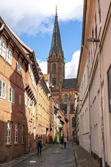 The old town of Lueneburg, view through Koltmannstrasse to St