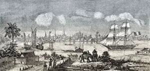 Old view of Bangkok, Thailand, 1857, Asia