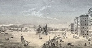 Old view of Geneva and the lake