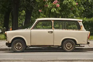 Old vintage abandoned neglected Trabant car closeup