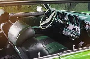 Old vintage green car vehicle interior