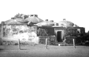 Old vintage lantern slide of ancient house with domes, bijapur, Karnataka, India, Asia
