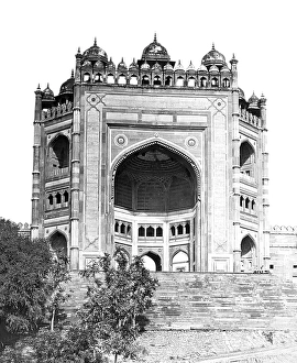 Old vintage lantern slide of buland darwaza, fatehpur, sikri, uttar pradesh, India, Asia