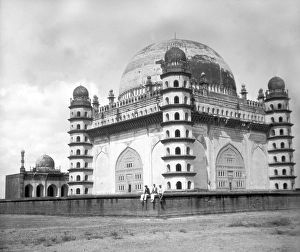 Old vintage lantern slide of gol gumbaz tomb, bijapur, karnataka, india, asia