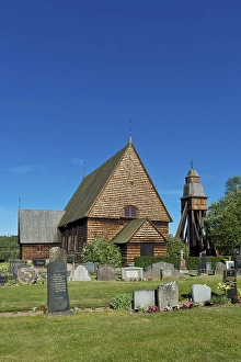 Category Scandinavia Prints: Old wooden church with a bell tower, Djursdala, Smaland, Sweden, Europe