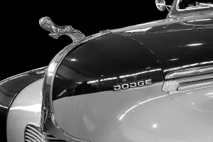 Oldtimer detail, Dodge D14, in black and white