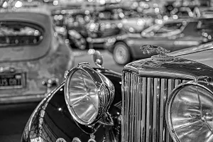 Category Oldtimer Prints: Oldtimer detail, Jaguar 5S, in black and white