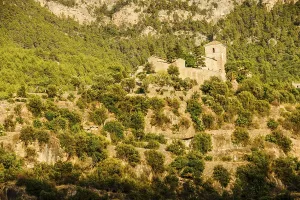 Olive groves on the slopes of Teix and parish church