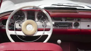 The open cockpit of a Mercedes Benz 280 SL