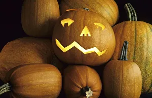 Organic pumpkin cut into lantern for Halloween