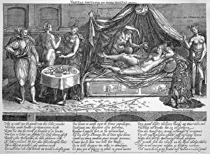 Orgy, symbolic and satirical copper engraving by W