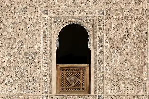 Ornate wall with stucco work, Ali-Ben-Youssef madrasah