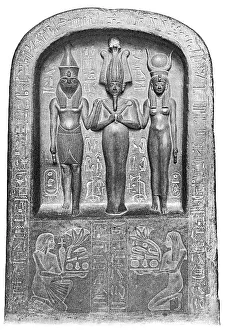 Osiris, flanked by Horus Isis, ancient Egyptian religion