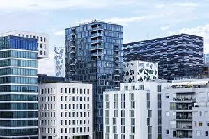 Oslo skyline modern city architecture buildings real estate office building in the Barcode District in Oslo