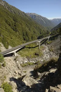 Framed Print : The Otira Vidauct carries traffic safely over a dangerous slide in the Southern Alps