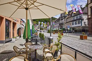 Outdoor area of a restaurant with tables