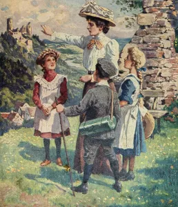 Outing of the governess with three children