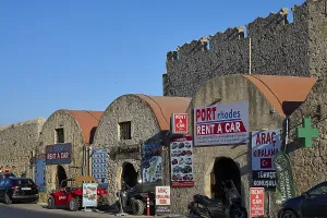 Outside the fortress walls, warehouses