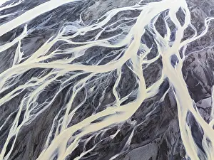 Overgrown river landscape, drone shot