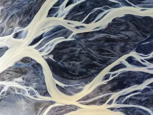 Overgrown river landscape, drone shot