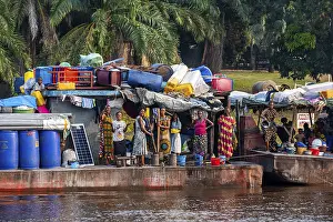 Overloaded riverboat on the Congo river, DR Congo