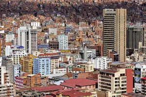Overview of a city with numerous modern buildings