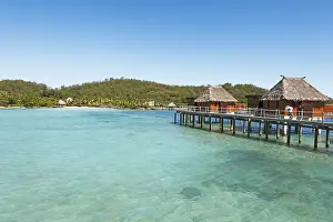 Overwater bungalows in the sea