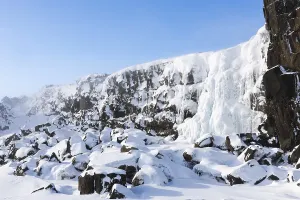 Oxararfoss, frozen waterfall