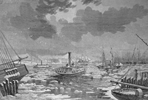 Pack ice obstructs shipping traffic in New York harbour in 1869