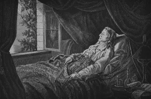 Paganini on his deathbed, woodcut