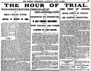 Front page of The Bombay Chronicle, July 31, 1920