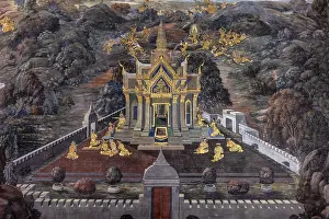 Painted murals depicting scenes from the Ramakien