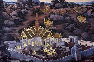 Painted murals depicting scenes from the Ramakien