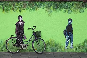 Painted wall and bicycle, street art