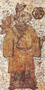 Painting on a ceramic tile from the Chinese Han Dynasty (202 BCE - 220 CE)