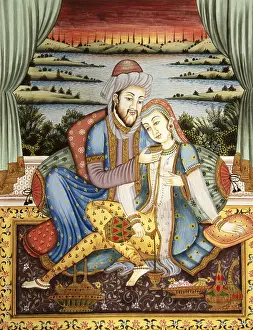 Painting of mughal emperor with his wife in love scene