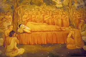 Painting of a reclining Buddha at the Temple of the Tooth