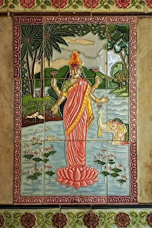 Painting on tiles, goddess Laxmi, shiv Mandir built in 1950, taluka Bhiwandi, dis trict Thana, Maharas htra, India, As ia