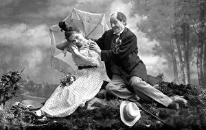 Pair, older lovers flirting, around 1910