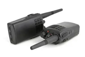 Pair of portable radio sets on a white background