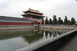 Palace on the water channel with traditional architecture and reflections in the water
