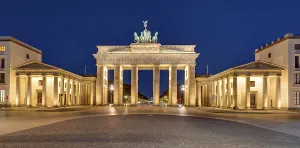 Panorama of the Brandenburg Gate in Berlin by night