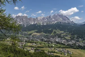 Panorama of Cortina d'Ampezzo in front of the Dolomites<br> Panorama of Cortina d'Ampezzo in front of the Dolomites